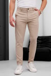 Erkek Bej Slim Fit Dar Kesim Likralı Yan Cep Bilek Boy Düz Kumaş Pantolon