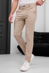Erkek Bej Slim Fit Dar Kesim Likralı Yan Cep Bilek Boy Düz Kumaş Pantolon