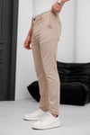 Erkek Bej Slim Fit Dar Kesim Likralı Yan Cep Bilek Boy Düz Kumaş Pantolon