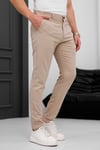 Erkek Bej Slim Fit Dar Kesim Likralı Yan Cep Bilek Boy Düz Kumaş Pantolon