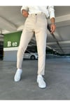 Erkek Bej Slim Fit Dar Kesim Likralı Yan Cep Bilek Boy Düz Kumaş Pantolon