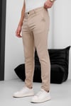 Erkek Bej Slim Fit Dar Kesim Likralı Yan Cep Bilek Boy Düz Kumaş Pantolon