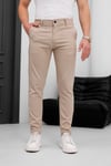 Erkek Bej Slim Fit Dar Kesim Likralı Yan Cep Bilek Boy Düz Kumaş Pantolon