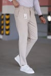 Erkek Bej Slim Fit Likralı Armür Desenli Casual Pantolon
