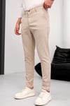Erkek Bej Slim Fit Likralı Armür Desenli Casual Pantolon
