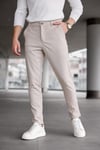 Erkek Bej Slim Fit Likralı Armür Desenli Casual Pantolon