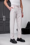 Erkek Bej Slim Fit Likralı Beli Lastikli Bağcıklı Yan Cep Jogger Kumaş Pantolon