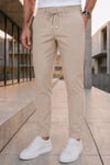Erkek Bej Slim Fit Likralı Beli Lastikli Bağcıklı Yan Cep Jogger Kumaş Pantolon