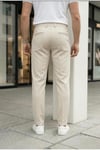 Erkek Bej Slim Fit Likralı Yan Cep Bilek Boy Düz Kumaş Pantolon