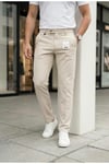 Erkek Bej Slim Fit Likralı Yan Cep Bilek Boy Düz Kumaş Pantolon