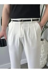 Erkek Beyaz Baggy Fit Rahat Kesim Pileli Kumaş Pantolon