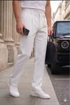 Erkek Beyaz Baggy Fit Rahat Kesim Pileli Kumaş Pantolon