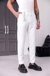 Erkek Beyaz Slim Fit Likralı Beli Lastikli Bağcıklı Yan Cep Jogger Kumaş Pantolon