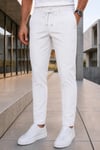 Erkek Beyaz Slim Fit Likralı Beli Lastikli Bağcıklı Yan Cep Jogger Kumaş Pantolon