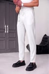 Erkek Beyaz Slim Fit Likralı Beli Lastikli Bağcıklı Yan Cep Jogger Kumaş Pantolon