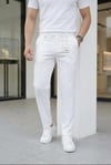Erkek Beyaz Slim Fit Likralı Yan Cep Bilek Boy Düz Kumaş Pantolon