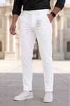 Erkek Beyaz Slim Fit Likralı Yan Cep Bilek Boy Düz Kumaş Pantolon