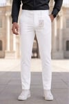 Erkek Beyaz Slim Fit Likralı Yan Cep Bilek Boy Düz Kumaş Pantolon