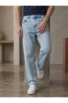 Erkek Buz Mavi Baggy Fit Geniş Kesim Jean Pantolon