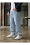 Erkek Buz Mavi Baggy Fit Geniş Kesim Jean Pantolon