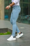 Erkek Buz Mavi Slim Fit Likralı Dar Paça Lazerli Kot Pantolon