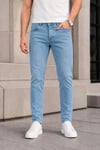 Erkek Buz Mavi Slim Fit Likralı Dar Paça Lazerli Kot Pantolon