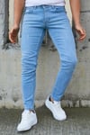 Erkek Buz Mavi Slim Fit Likralı Dar Paça Lazerli Kot Pantolon