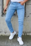 Erkek Buz Mavi Slim Fit Likralı Dar Paça Lazerli Kot Pantolon