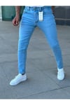 Erkek Buz Mavi Slim Fit Likralı Jean Pantolon