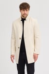 Erkek Ekru Kaşe Kaban Slim Fit Dik Yaka Kışlık Kaban Palto