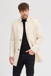 Erkek Ekru Kaşe Kaban Slim Fit Dik Yaka Kışlık Kaban Palto