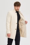 Erkek Ekru Kaşe Kaban Slim Fit Dik Yaka Kışlık Kaban Palto