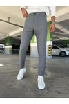 Erkek Füme Slim Fit Dar Kesim Likralı Yan Cep Bilek Boy Düz Kumaş Pantolon