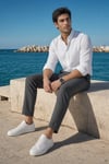 Erkek Füme Slim Fit Dar Kesim Likralı Yan Cep Bilek Boy Düz Kumaş Pantolon