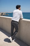 Erkek Füme Slim Fit Dar Kesim Likralı Yan Cep Bilek Boy Düz Kumaş Pantolon