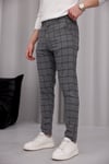 Erkek Füme Slim Fit Ekoseli Likralı Yan Cep Bilek Boy Kumaş Pantolon