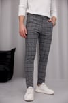 Erkek Füme Slim Fit Ekoseli Likralı Yan Cep Bilek Boy Kumaş Pantolon