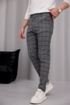 Erkek Füme Slim Fit Ekoseli Likralı Yan Cep Bilek Boy Kumaş Pantolon