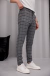Erkek Füme Slim Fit Ekoseli Likralı Yan Cep Bilek Boy Kumaş Pantolon