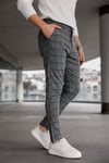 Erkek Füme Slim Fit Ekoseli Likralı Yan Cep Bilek Boy Kumaş Pantolon