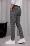 Erkek Füme Slim Fit Ekoseli Likralı Yan Cep Bilek Boy Kumaş Pantolon