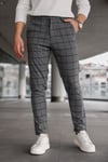 Erkek Füme Slim Fit Ekoseli Likralı Yan Cep Bilek Boy Kumaş Pantolon