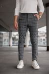 Erkek Füme Slim Fit Ekoseli Likralı Yan Cep Bilek Boy Kumaş Pantolon