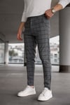 Erkek Füme Slim Fit Ekoseli Likralı Yan Cep Bilek Boy Kumaş Pantolon