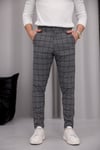 Erkek Füme Slim Fit Ekoseli Likralı Yan Cep Bilek Boy Kumaş Pantolon
