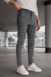 Erkek Füme Slim Fit Ekoseli Likralı Yan Cep Bilek Boy Kumaş Pantolon