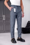 Erkek Füme Slim Fit Likralı Beli Lastikli Bağcıklı Yan Cep Jogger Kumaş Pantolon