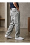Erkek Gri Baggy Fit Geniş Kesim Jean Pantolon