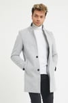 Erkek Gri Kaşe Kaban Slim Fit Dik Yaka Kışlık Kaban Palto