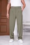 Erkek Haki Baggy Fit Rahat Kesim Pileli Kumaş Pantolon